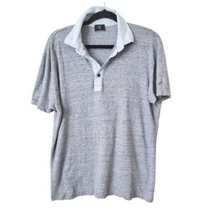 Bogner Mens XL Polo Shirt Blue Striped 100% Linen Made in Italy Short Sleeve